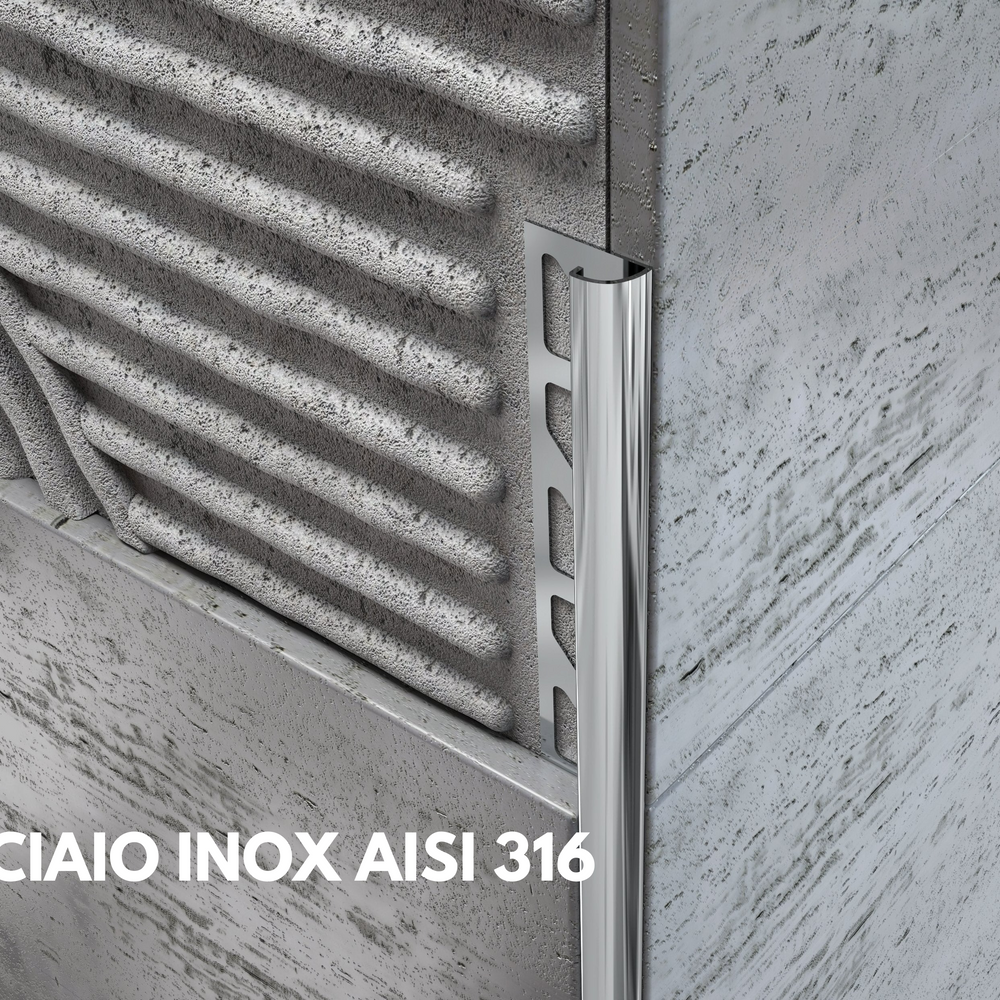 Profilo in ACCIAIO INOX AISI 316 sezione tonda per piastrelle. Barra 2.7 m