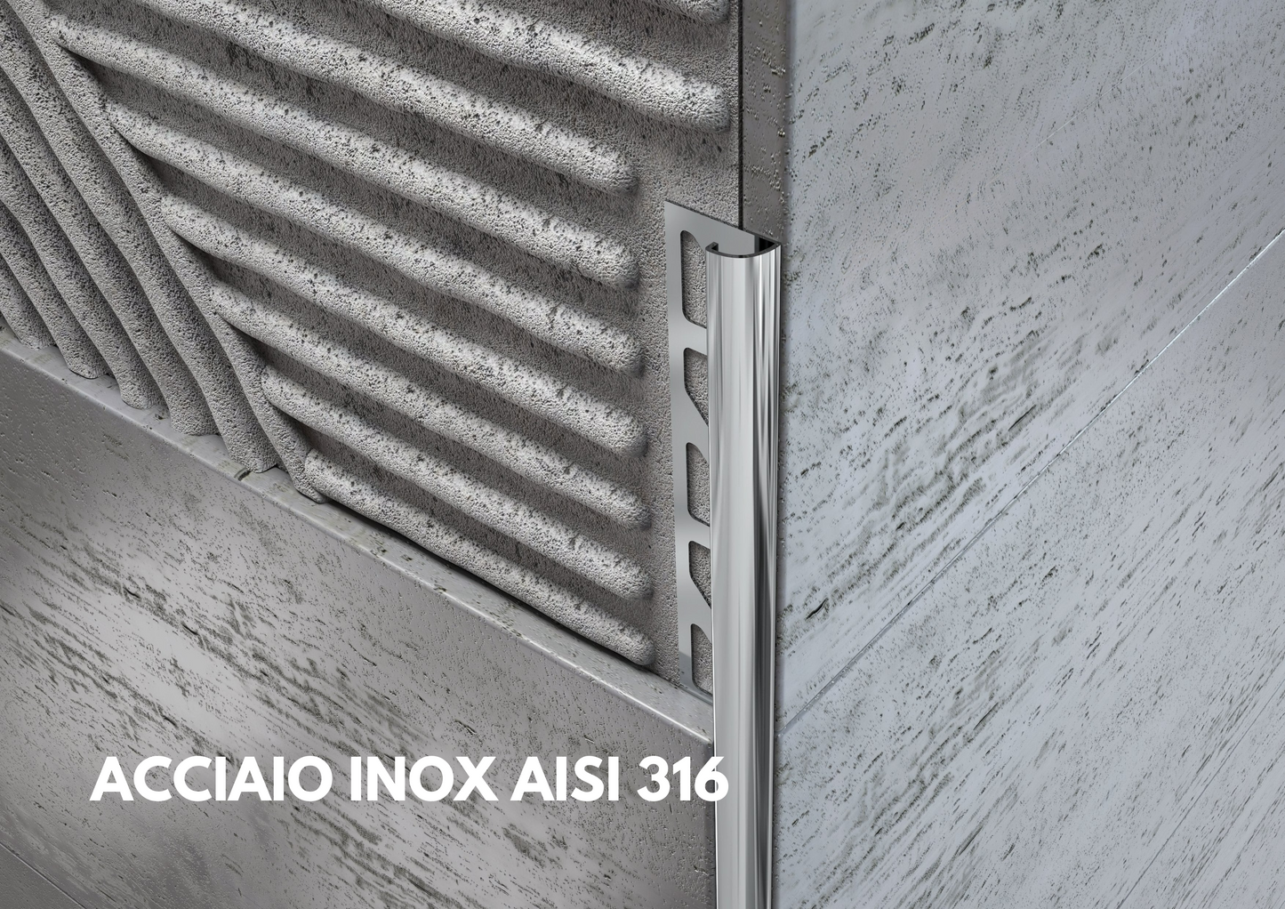 Profilo in ACCIAIO INOX AISI 316 sezione tonda per piastrelle. Barra 2.7 m