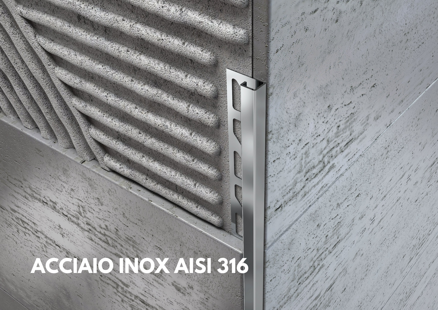 Profilo in ACCIAIO INOX AISI 316 sezione quadra per piastrelle. Barra 2.7 m