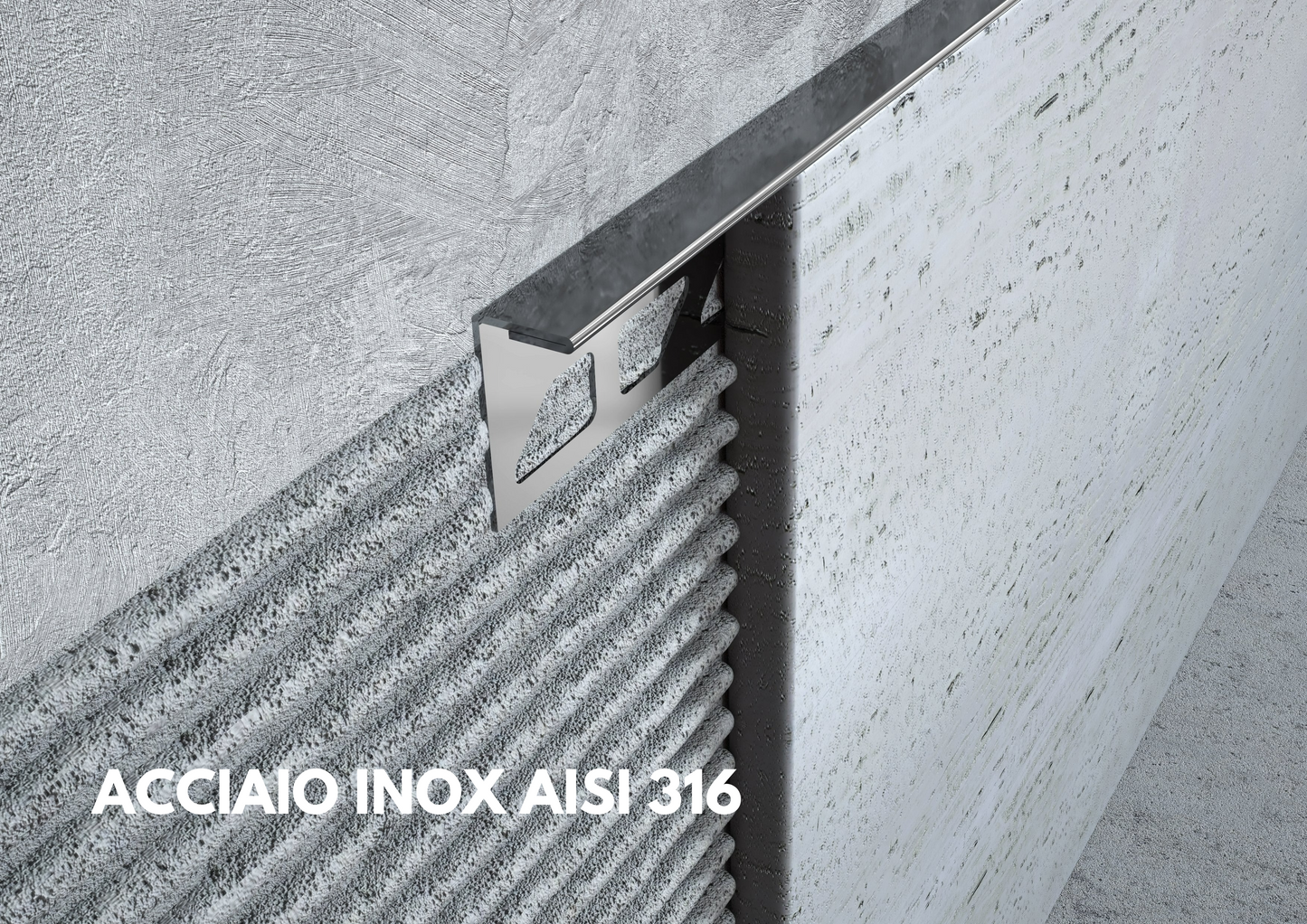 Profilo terminale e delimitazione in ACCIAIO INOX AISI 316. Barra 2.7 m